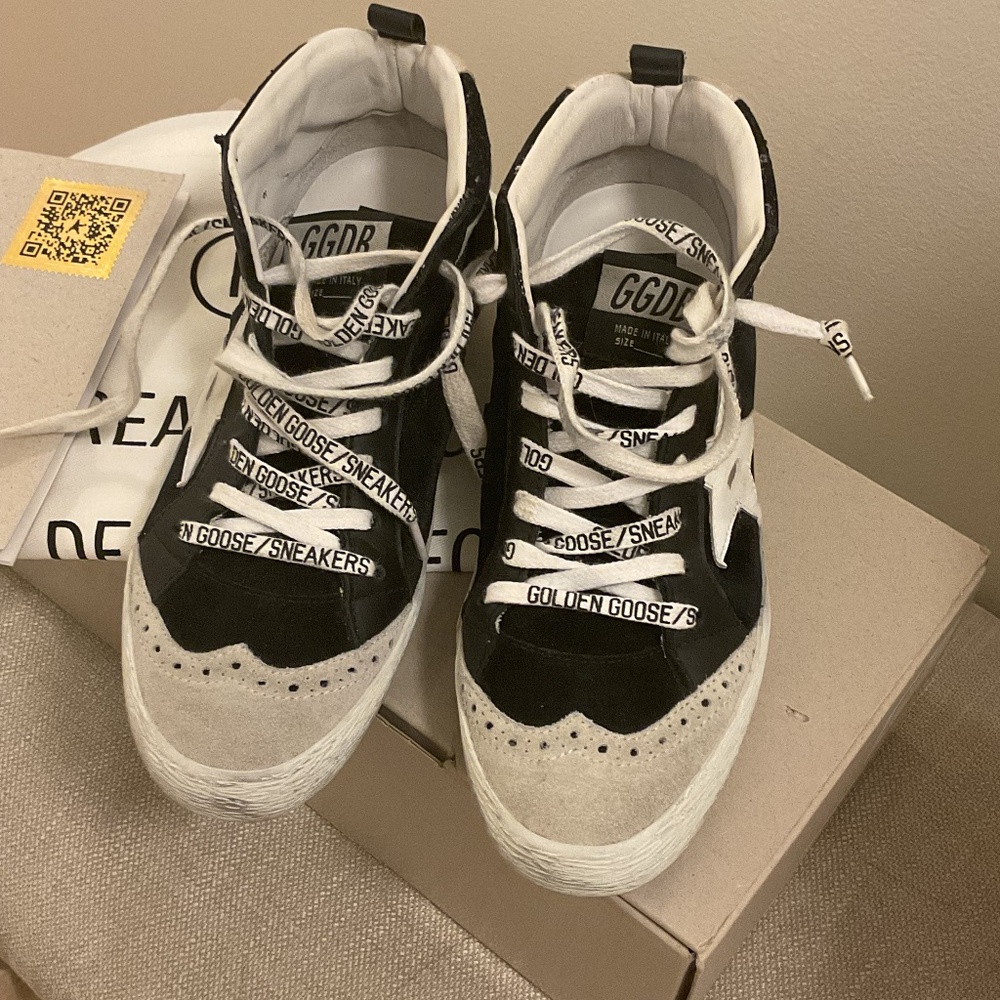 GOLDEN GOOSE - MID STAR BLACK VELVET AND SUEDE WITH GLITTER  - SZ 5 (35) - Picture 3 of 6